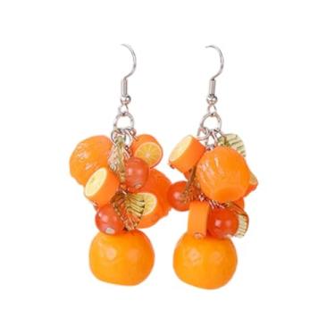 Imagem de Brincos femininos pendentes de frutas 3D fofos de resina imitação de comida brincos de acrílico morango uva laranja abacate limão brincos joias presente -, Zinco, Sem pedra preciosa