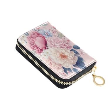 Imagem de Burbuja Elegante porta-cartão de crédito floral para mulheres e homens, bloqueio RFID, carteira de couro com zíper acordeão, 11 compartimentos