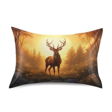 Imagem de Lindos desenhos animados cervos animal cetim fronhas engraçadas personalizadas resfriamento padrão king queen fronhas travesseiro travesseiro tamanho padrão 66.0 cm x 50.8 cm