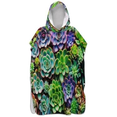Imagem de Joisal Poncho de surf com planta suculenta colorida para adultos trocador de roupa de banho toalhas com capuz absorvente unissex poncho adulto com capuz