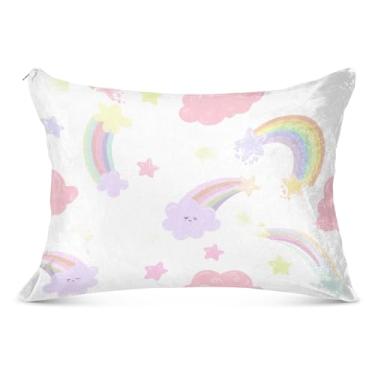 Imagem de Capa de travesseiro de flanela grande com estrelas coloridas pastel arco-íris grande decorativa para o corpo fronha padrão queen king fronha de cama, tamanho do corpo, 53 cm x 137 cm