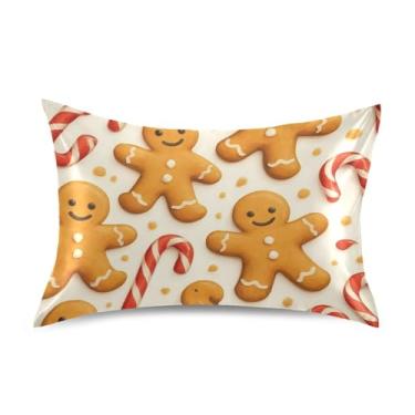 Imagem de Cute Gingerbread Men Cookies Fronhas de cetim floral refrescante padrão King Queen Pillow Slips impressão decoração de casa roupa de cama queen size 76.2 cm x 50.8 cm