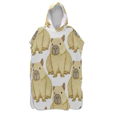 Imagem de TSENQUE Lindo roupão bege com estampa de capivaras de surfe para adultos unissex poncho adulto com capuz toalha floral