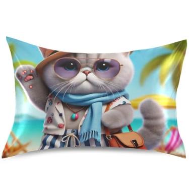 Imagem de British Shorthair Funny Cat Fronha de Cetim para Arrefecimento de Cabelo Fronhas Padrão Queen King Almofada Decoração de Cama Slip, Queen Size, 76 cm x 50 cm