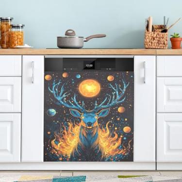 Imagem de Capas magnéticas para lava-louças Deer Fire Glow laranja reutilizáveis para lavadora e secadora capa decorativa 58 x 66 cm