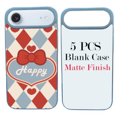 Imagem de JUSTRY 5 peças de sublimação blanks capa de telefone capas de celular compatíveis com iPhone Air, fácil de sublimar DIY personalizado 2 em 1 2D capa móvel TPU macio + inserções azul fosco
