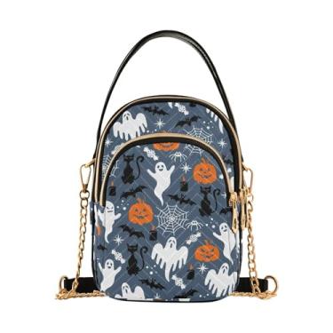 Imagem de Joisal Carteira transversal com flor de hibisco colorida e folha tropical, bolsas para mulheres, bolsa de ombro com zíper triplo, Festa de Halloween, 15*21*8cm