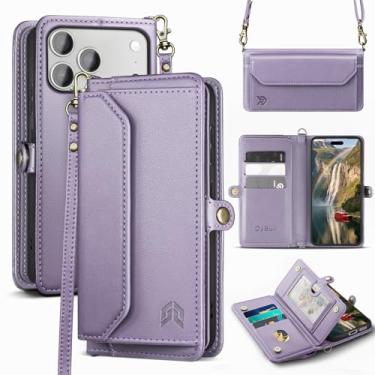 Imagem de DJBull Capa carteira para iPhone 17 Pro de 6,3 polegadas com suporte para cartão, alças de ombro e pulseira, couro PU macio, encaixe magnético, capa de telefone flip para mulheres e homens para Apple