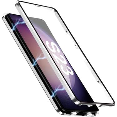 Imagem de [Material de metal] Capa para Samsung Galaxy S23, capa de celular externa com proteção contra quedas de grau militar com tela de vidro integrada e protetor de lente da câmera, capa de metal para