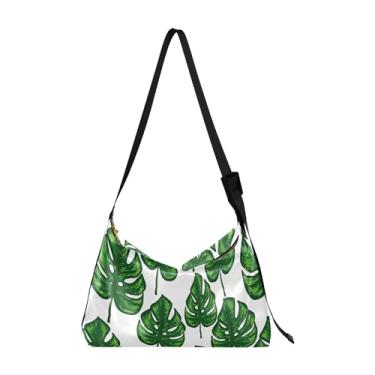 Imagem de Bolsa feminina Hobo com folhas de bordo laranja outono grande bolsa feminina com estampa de folhas macias bolsa Hobo, Folha de bananeira verde