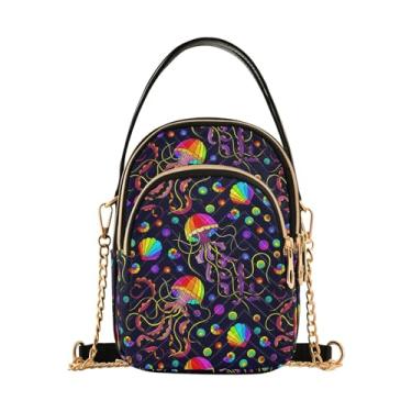 Imagem de Joisal Mini bolsas transversais com estampa de morcegos pretos para mulheres, bolsa de ombro antifurto, bolsa pequena, Água-viva de polvo arco-íris, 15*21*8cm
