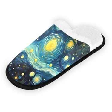 Imagem de Conjunto de flores parecem uma borboleta chinelos fofos portáteis para mulheres, chinelos masculinos para casa, chinelos hospitalares 35-45, Pintura a óleo abstrata de céu estrelado, 5-8 US Women/5-8