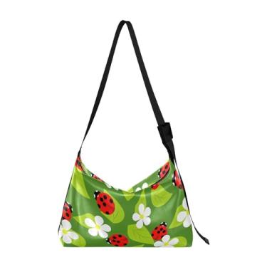 Imagem de Bolsas femininas de couro natalinas divertidas Papai Noel azul-petróleo Hobo bolsa de couro grande estampa floral bolsas Lady Hobo, Girassol bonito joaninha
