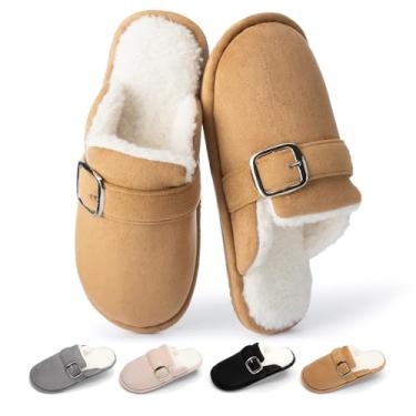 Imagem de GOEWY Pantufas felpudas femininas com espuma viscoelástica, quente, de camurça, para o inverno, para uso interno e externo, presentes para mulheres, pele sintética, antiderrapante, Castanho, 7-8 Women