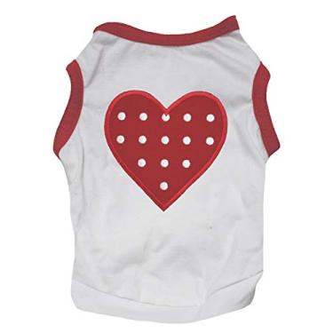 Imagem de Petitebella Camiseta para cachorro com coração de bolinhas vermelhas (bainha branca/vermelha, PP)