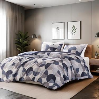 Imagem de Regency Heights Conjunto de edredom Queen com estampa em três tons, 9 peças, edredom e lençol de microfibra ultramacia, quente e aconchegante para todas as estações, azul marinho e cinza