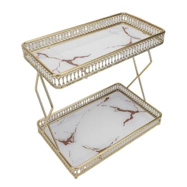 Imagem de Luqeeg Prateleira de armazenamento de bancada de banheiro, organizador de bancada de vidro de ferro para economia de espaço, bandejas de pia perfume para cosméticos 29 x 18,5 x 27 cm (branco com