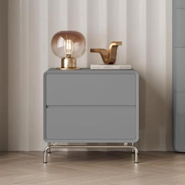 Imagem de Modern Wood Night Stand, PU Leather Upholstery, Stainless Steel Legs, Large-capacity Double-drawer Storage, Rounded Corners, Suitable for Bedrooms and Living Rooms(Gray,50 * 40 * 50cm/20 * 16 * 20in)