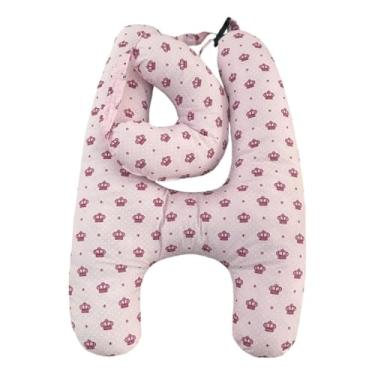 Imagem de Travesseiro de Viagem em Formato H com Almofada de Pescoço – Fibra Siliconada – Infantil e Adulto(COROA ROSA)