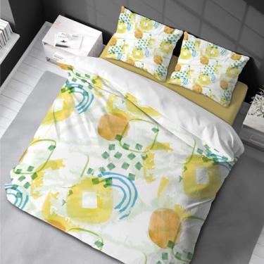 Imagem de Conjunto de capa de edredom aquarela ilustração estampada abstrato decorativo conjunto de cama de 3 peças com 2 fronhas tamanho Queen 220 x 240 cm -50 x 75 cm*2