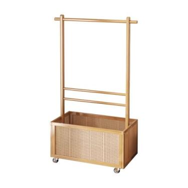 Imagem de Cabide de pé e cabideiro Suporte para pendurar no chão do quarto porta de madeira maciça simples cabideiro de secagem doméstico multifuncional leve luxuoso cabide de vime Suporte de piso alto (médio