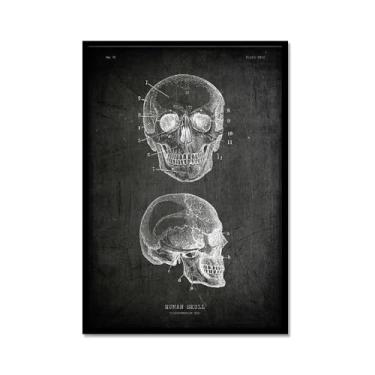 Imagem de Arte vintage de anatomia humana – pintura em tela de educação médica esqueleto humano gaiola cérebro coração anatomia pôster para decoração de casa de clínica hospitalar (SKU13,20.3x30.5 cm = (20x30cm
