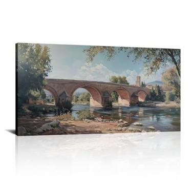 Imagem de Arte de parede retrô primavera paisagem ponte paisagem árvores arte arte em tela imagens abstratas para decoração de casa - (50 x 100 cm) 20 x 40 polegadas sem moldura