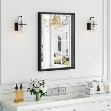 Imagem de Syndra Espelhos de banheiro modernos de 55 x 76 cm para pia, espelho de parede rústico com moldura de madeira, espelho de banheiro de fazenda para quarto, sala de estar, entrada, pendurar vertical ou