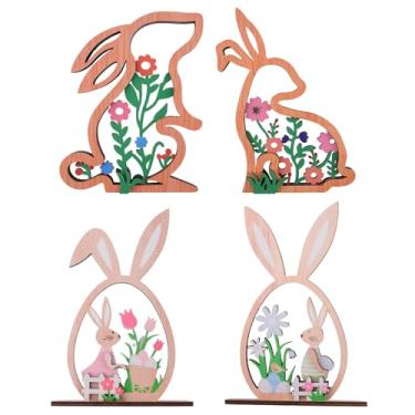Imagem de HICOHAND Decoração de coelhinho da Páscoa, 4 peças, decoração de mesa de coelhinho de madeira, bandeja, flor, fazenda, coelho, bandeja em camadas para mesa, escritório, prateleira de festa