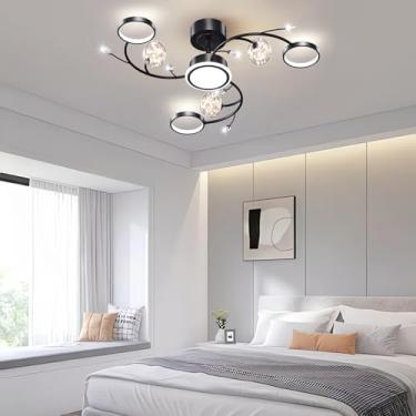 Imagem de Luminária de teto LED em formato de estrela, com intensidade regulável, para salas de estar; Luminária de teto moderna com anel dourado e controle remoto; Luminária de embutir para quarto; L