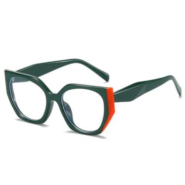 Imagem de Óculos femininos vintage com armação estilo olho de gato poligonal, lentes transparentes anti-luz azul, armação bicolor masculina (verde)
