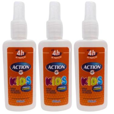 Imagem de Spray Repelente Kids de Insetos com Icaridina 105ml Action, Kit 3 Unda