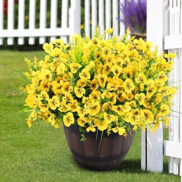 Imagem de XYLENCO Flores artificiais, plantas artificiais resistentes aos raios UV, flores artificiais Phalaenopsis, arbustos de eucalipto, vegetação, primavera, verão, jardim, pátio, janela, caixa, cozinha,