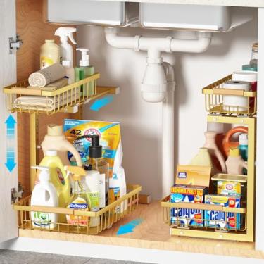 Imagem de HHHJQFAAT Organizadores embaixo da pia, organizador de cesta de armário de 2 andares, gavetas de armazenamento de cozinha, bom ajudante para você armazenar suprimentos de cozinha e artigos de higiene