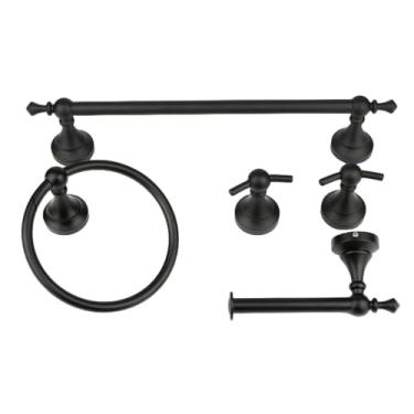 Imagem de Acessórios de banheiro preto fosco conjunto de ferragens de liga de alumínio montagem na parede barra de toalha anel de toalha suporte de papel higiênico gancho de roupão, anel de toalha preto