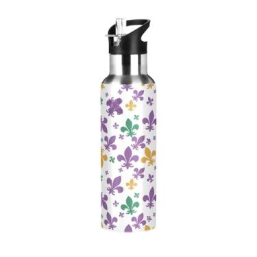 Imagem de Wassud Garrafa de água Mardi Gras Lily garrafa de água esportiva de aço inoxidável com canudo garrafas de água isoladas copo portátil de viagem 946 ml