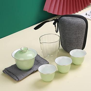 Imagem de Conjunto de chá chinês de porcelana, conjunto de chá portátil ao ar livre conjunto de chá de viagem Dehua xícara de chá de porcelana branca com três ou quatro xícaras portátil tudo em um conjunto de