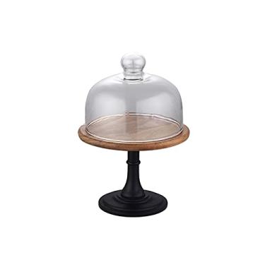 Imagem de Suporte de bolo retrô com cobertura de vidro mesa alta sobremesa de sobremesa festa de casamento suporte multiuso para exibição de bolo prato de exibição de sobremesa (tamanho: grande)