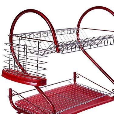 Imagem de U5GAAALPPQ9 Escorredor de pratos de aço inoxidável com 2 camadas, escorredor de utensílios de cozinha, rack de louça, suporte de armazenamento, copo, escorredor, tigela de drenagem