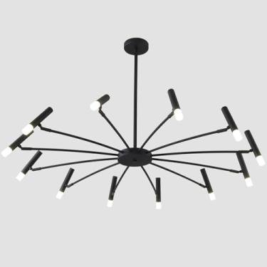 Imagem de Flyrose Lustre De Montagem Embutida Preto Moderno De Meados Do Século - Grande Luminária De Teto Industrial De Fazenda Com 12 Luzes Led Sputnik Para Sala De Jantar Vintage