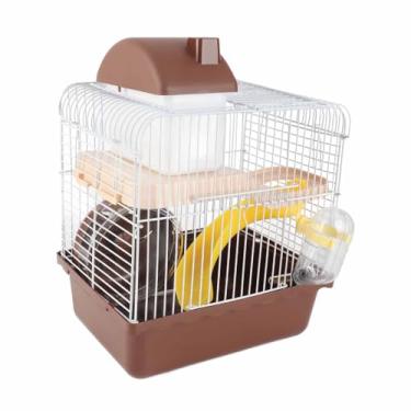 Imagem de Akozon Gaiola para Hamster de 2 Camadas - Espaçoso para Animais de Estimação Com Design de Chassi Alto para Hamster, Porquinhos-da-índia e Animais Pequenos (Café)