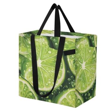 Imagem de SEHANY Sacolas de compras reutilizáveis de verão limão com alças reforçadas, bolsa de compras de lona dobrável à prova d'água de grande capacidade para viagem, cozinha, praia