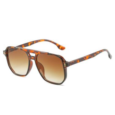 Imagem de Óculos de Sol Oversized com Ponte Dupla, Rebites, Proteção UV400, Ideal para Esportes ao Ar Livre, Corrida e Ciclismo, Estampa de Leopardo