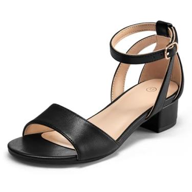 Imagem de K KomForme Sandálias femininas de salto baixo, salto grosso, tira no tornozelo, bico aberto, sandálias de salto floral para festa de casamento para bebês/crianças pequenas/crianças grandes,