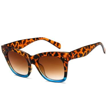 Imagem de Óculos de Sol Femininos e Masculinos com Armação Grande Estilo Olho de Gato e Proteção UV400 para Esportes ao Ar Livre, Corrida e Ciclismo, Cor Leopardo Azul Chá