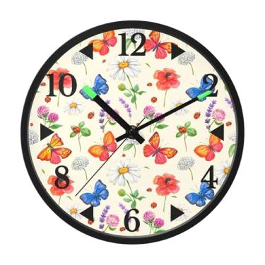 Imagem de STAYTOP Lindas flores e borboletas relógio de parede LED para quarto com brilho noturno, relógios de parede silenciosos de 30 cm para decoração de sala de estar, controle de som, relógio de parede