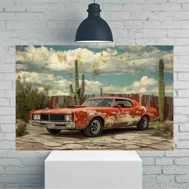 Imagem de Arte de parede em tela rústica vintage carro deserto enferrujado - Pôster sem moldura de 30,5 x 45,7 cm - Ideia de presente para decoração de casa e escritório para sala de estar, quarto, cozinha e