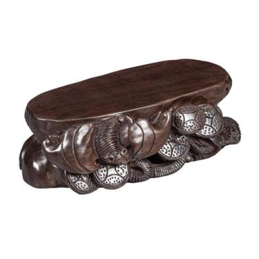 Imagem de Decoração de casa base de bonsai esculpida em raiz de madeira preta, suporte de exibição de vaso doméstico para decoração interna (grande)