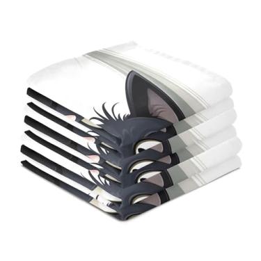 Imagem de Wassud Toalhas de cozinha gato preto panos de prato de cozinha pacote com 6 panos de prato macios com laço para pendurar toalha de mão super absorvente de secagem rápida toalhas de chá de mesa