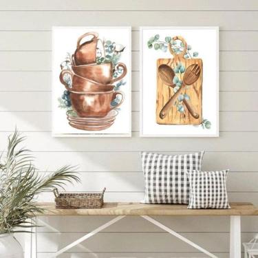 Imagem de Kit 2 Quadros Para Cozinha Panelas E Utensílios 45X34Cm